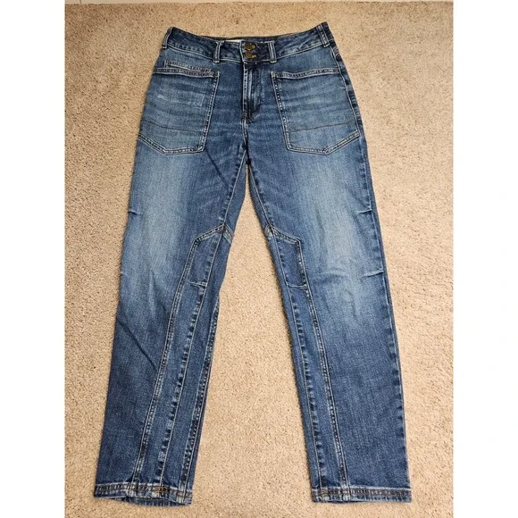 Pilcro the Wanderer High Rise Straight Utility Patch Pocket Jeans Blue 27 - Picture 2 of 9